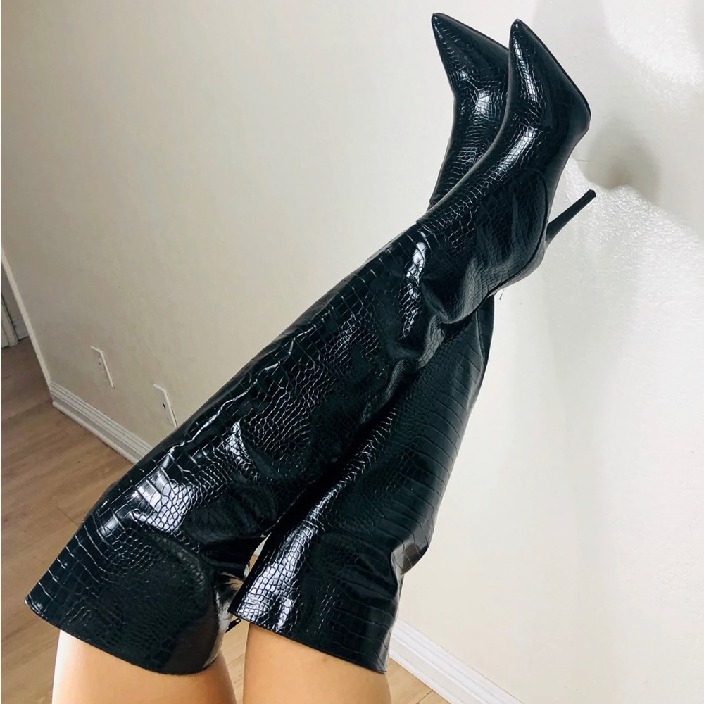 Snakeskin Over-The-Knee Boots